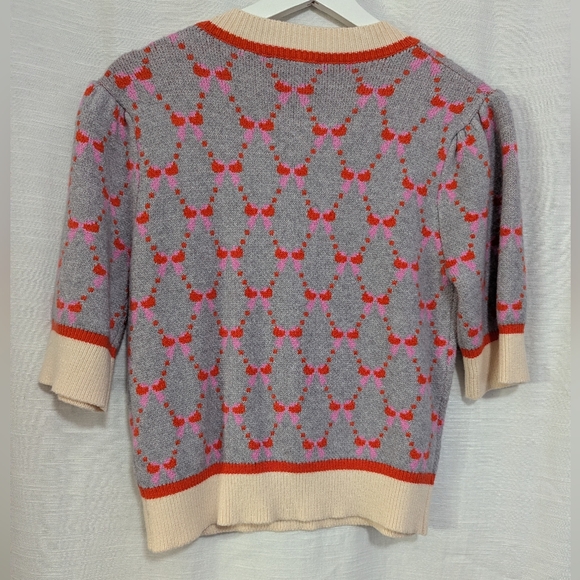 THML Grey Puff Sleeve Reagan Ribbon Bow Holiday Sweater Sz S - Picture 4 of 7